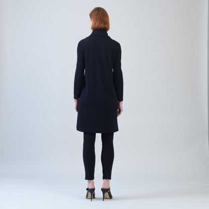 Ribbed - Cowl Turtleneck Tunic Sweater Dress - Black - Final Sale! | Clara Sunwoo