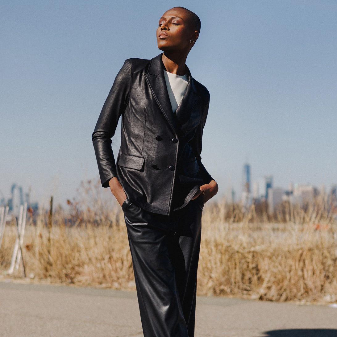 Liquid Leather™ Double Breasted Blazer - Black - Final Sale | Clara Sunwoo