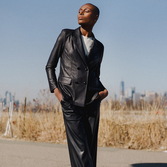 Liquid Leather™ Double Breasted Blazer - Black - Final Sale | Clara Sunwoo
