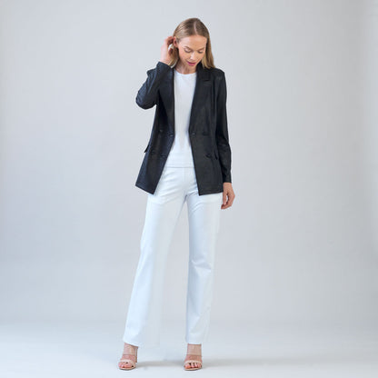 Liquid Leather™ Double Breasted Blazer - Black - Final Sale | Clara Sunwoo