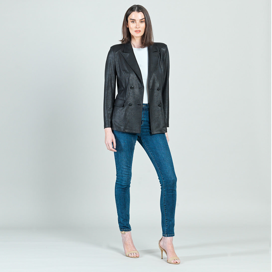 Liquid Leather™ Double Breasted Blazer - Black - Final Sale | Clara Sunwoo