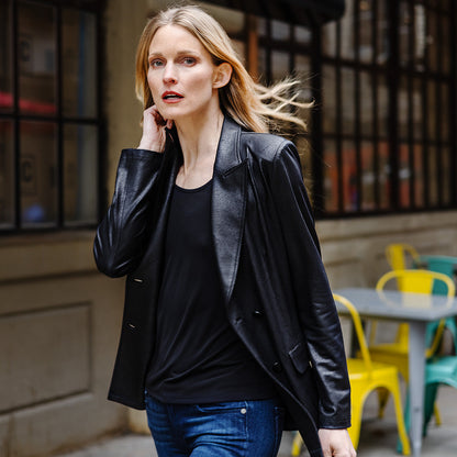 Liquid Leather™ Double Breasted Blazer - Black - Final Sale | Clara Sunwoo
