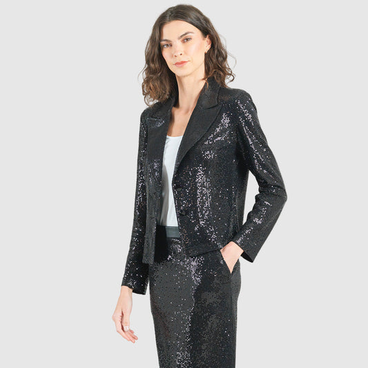 Sequin Knit - Modern Button Blazer - Black - Final Sale | Clara Sunwoo