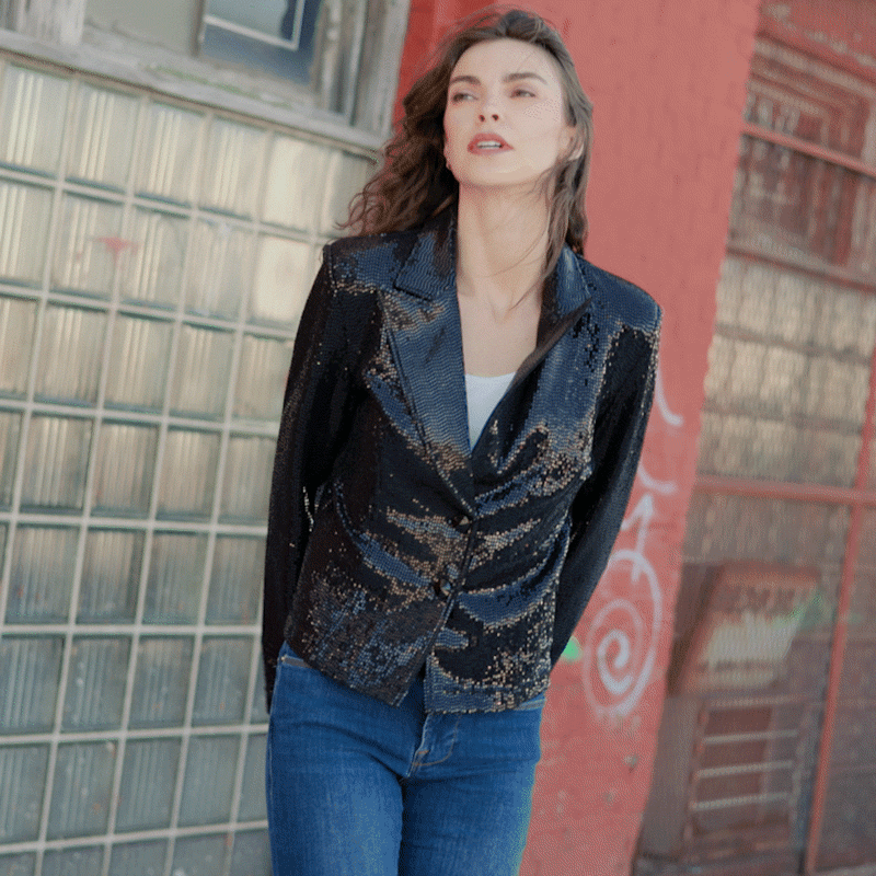 Sequin Knit - Modern Button Blazer - Black - Final Sale | Clara Sunwoo