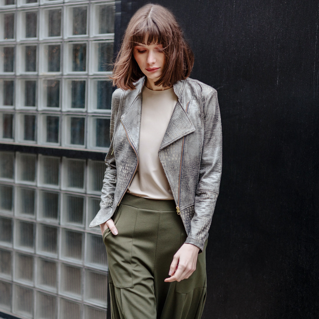 Liquid Leather™ Textured Biker Jacket - Crocodile - Limited Sizes | Clara Sunwoo
