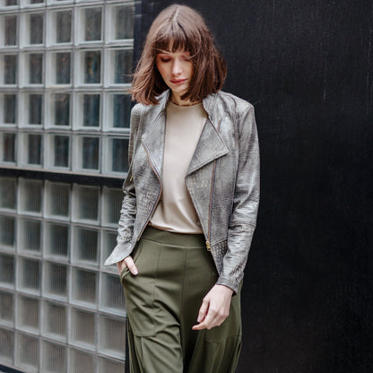 Liquid Leather™ Textured Biker Jacket - Crocodile - Limited Sizes | Clara Sunwoo