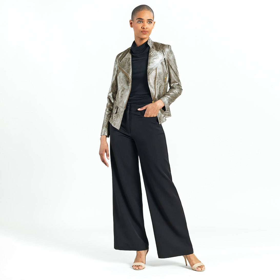 Liquid Leather™ Textured Biker Jacket - Crocodile - Limited Sizes | Clara Sunwoo