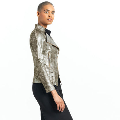 Liquid Leather™ Textured Biker Jacket - Crocodile - Limited Sizes | Clara Sunwoo