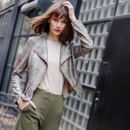 Liquid Leather™ Textured Biker Jacket - Crocodile - Limited Sizes | Clara Sunwoo