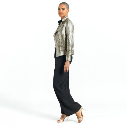 Liquid Leather™ Textured Biker Jacket - Crocodile - Limited Sizes | Clara Sunwoo