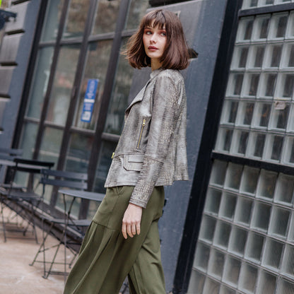 Liquid Leather™ Textured Biker Jacket - Crocodile - Limited Sizes | Clara Sunwoo