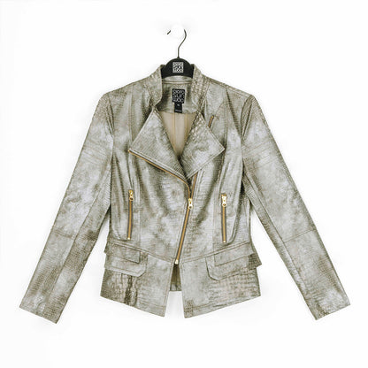 Liquid Leather™ Textured Biker Jacket - Crocodile - Limited Sizes | Clara Sunwoo