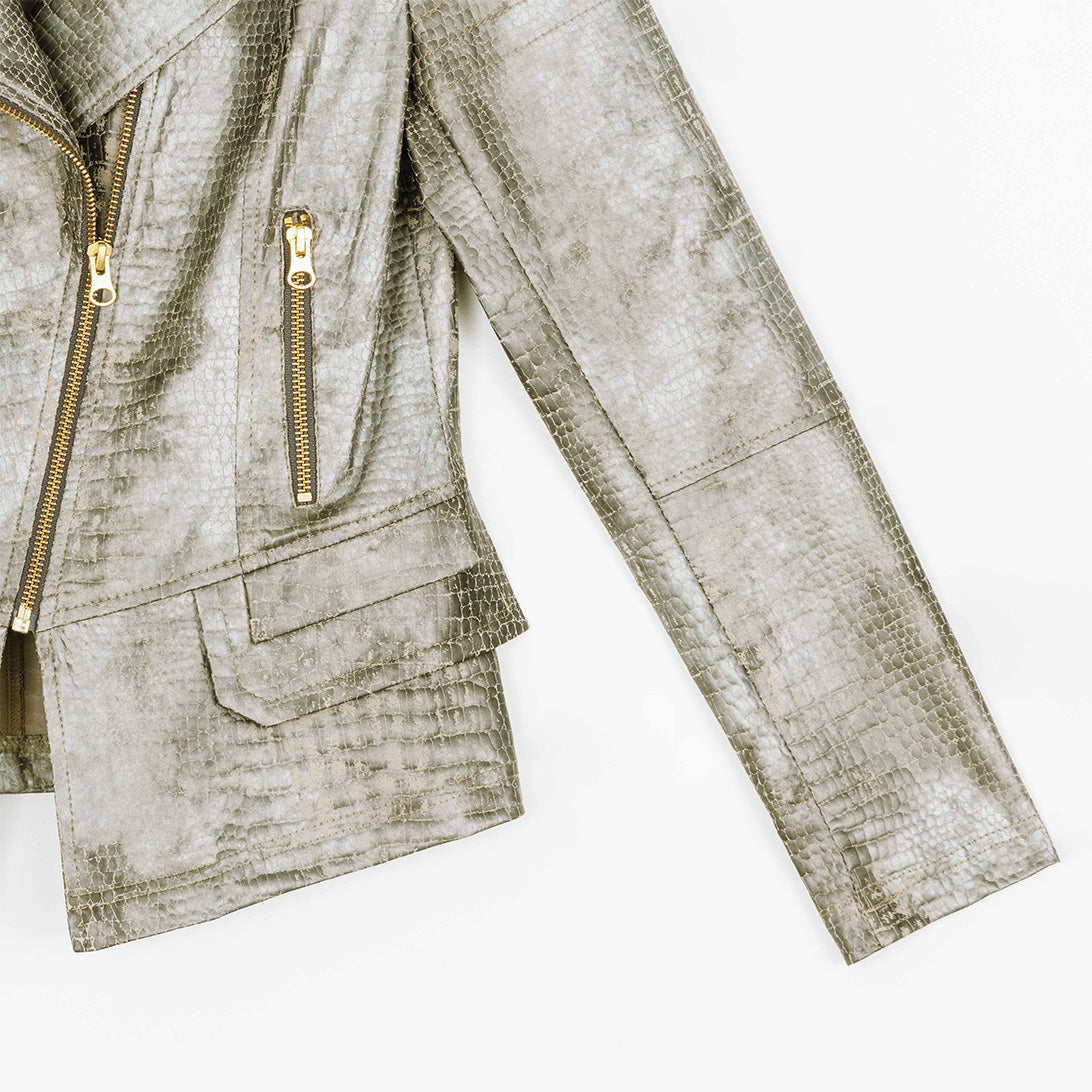 Liquid Leather™ Textured Biker Jacket - Crocodile - Limited Sizes | Clara Sunwoo