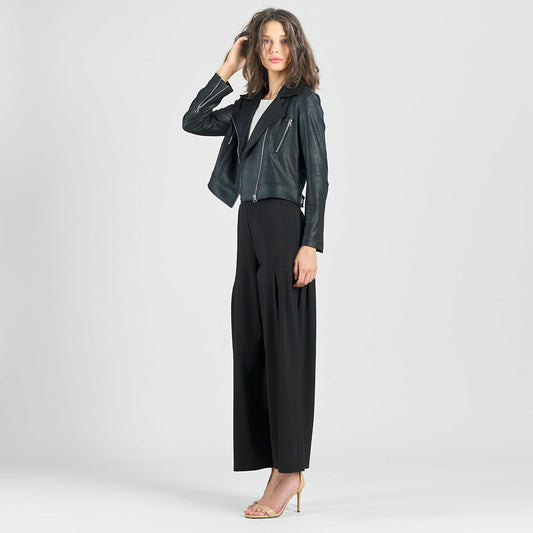 Liquid Leather™ Zip Cuff Moto Waist Jacket - Black | Clara Sunwoo