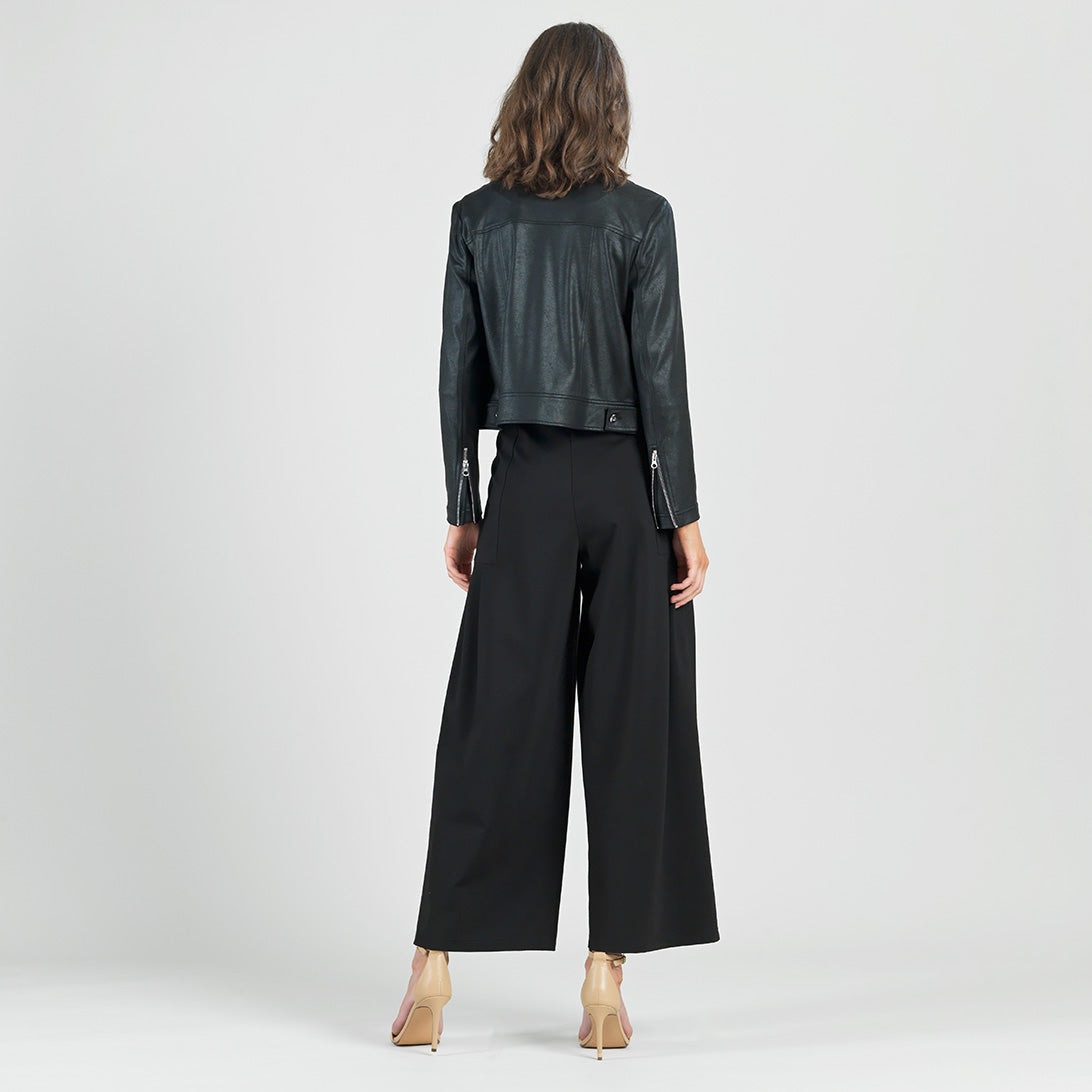 Liquid Leather™ Zip Cuff Moto Waist Jacket - Black | Clara Sunwoo