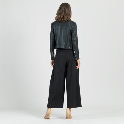 Liquid Leather™ Zip Cuff Moto Waist Jacket - Black | Clara Sunwoo