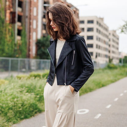 Liquid Leather™ Zip Cuff Moto Waist Jacket - Black | Clara Sunwoo