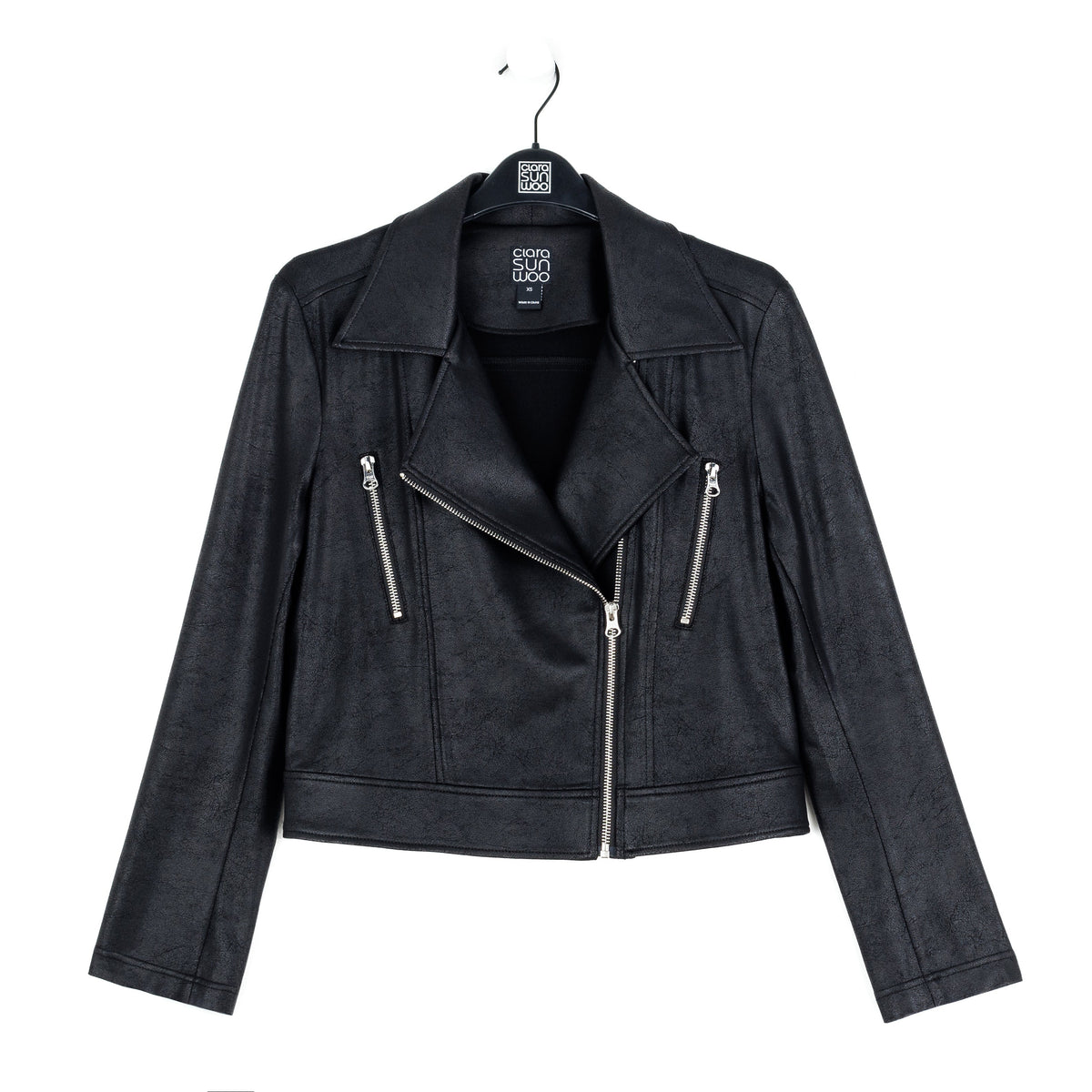 Liquid Leather™ Zip Cuff Moto Waist Jacket - Black | Clara Sunwoo