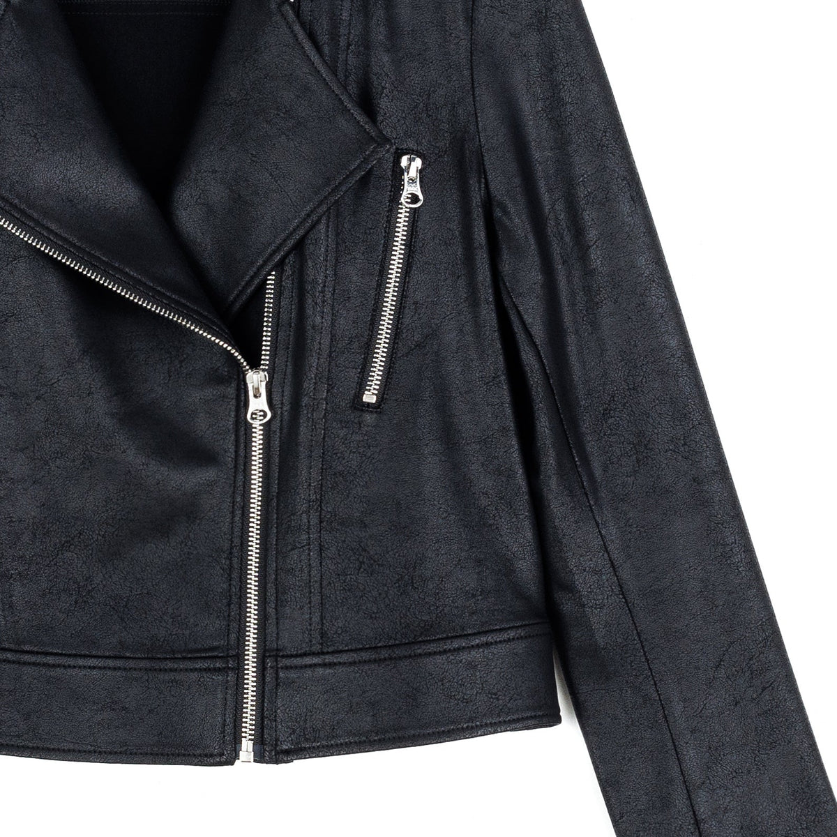 Liquid Leather™ Zip Cuff Moto Waist Jacket - Black | Clara Sunwoo