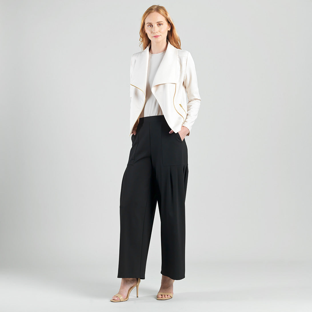 Liquid Leather™ Drape Neck Zip Jacket - Ivory - Final Sale | Clara Sunwoo