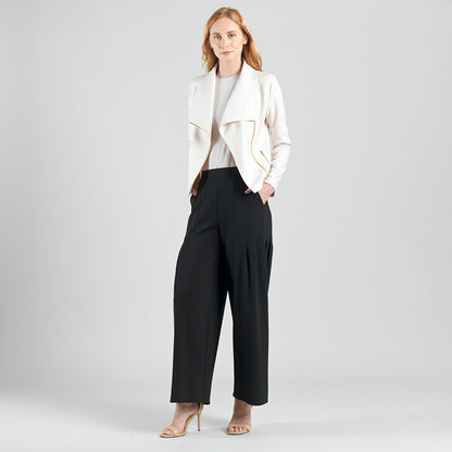 Liquid Leather™ Drape Neck Zip Jacket - Ivory - Final Sale | Clara Sunwoo