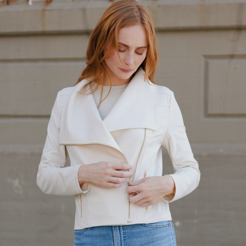 Liquid Leather™ Drape Neck Zip Jacket - Ivory - Final Sale | Clara Sunwoo