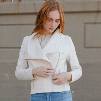 Liquid Leather™ Drape Neck Zip Jacket - Ivory - Final Sale | Clara Sunwoo