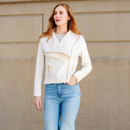 Liquid Leather™ Drape Neck Zip Jacket - Ivory - Final Sale | Clara Sunwoo