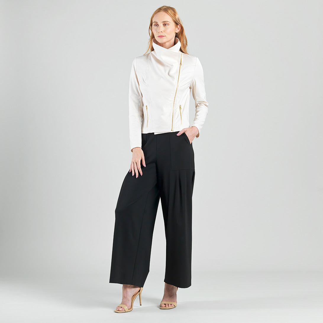 Liquid Leather™ Drape Neck Zip Jacket - Ivory - Final Sale | Clara Sunwoo