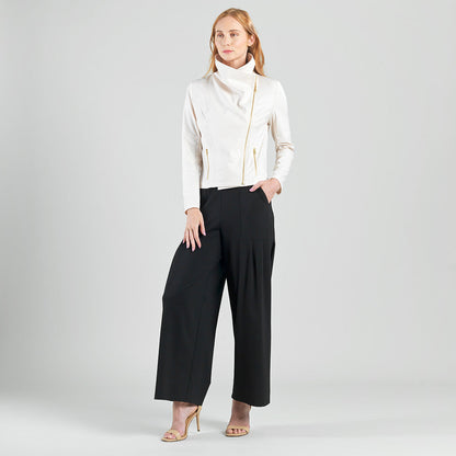 Liquid Leather™ Drape Neck Zip Jacket - Ivory - Final Sale | Clara Sunwoo