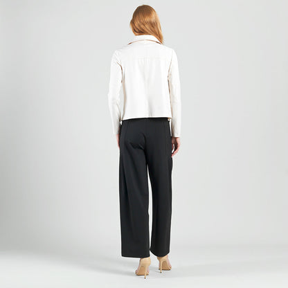 Liquid Leather™ Drape Neck Zip Jacket - Ivory - Final Sale | Clara Sunwoo