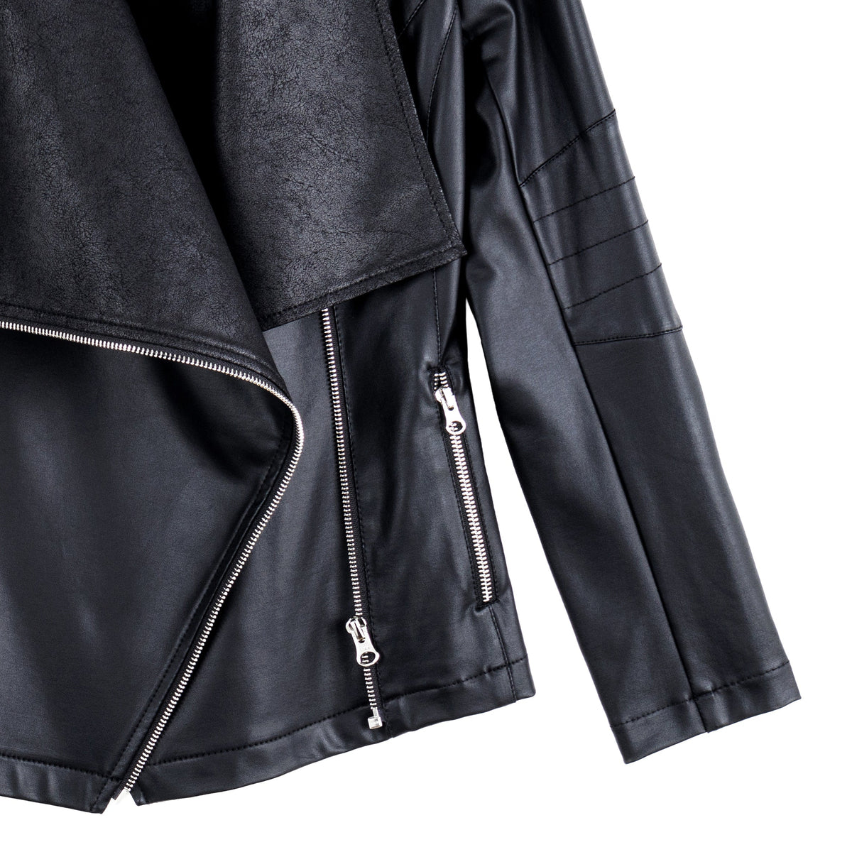 Liquid Leather™ Drape Neck Zip Jacket - Black - Final Sale | Clara Sunwoo