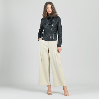 Liquid Leather™ Drape Neck Zip Jacket - Black - Final Sale | Clara Sunwoo