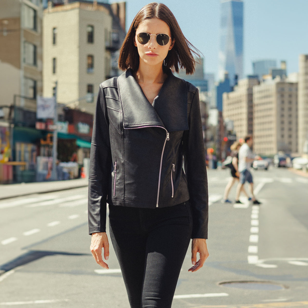 Liquid Leather™ Drape Neck Zip Jacket - Black - Final Sale | Clara Sunwoo