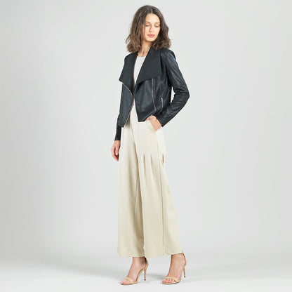 Liquid Leather™ Drape Neck Zip Jacket - Black - Final Sale | Clara Sunwoo