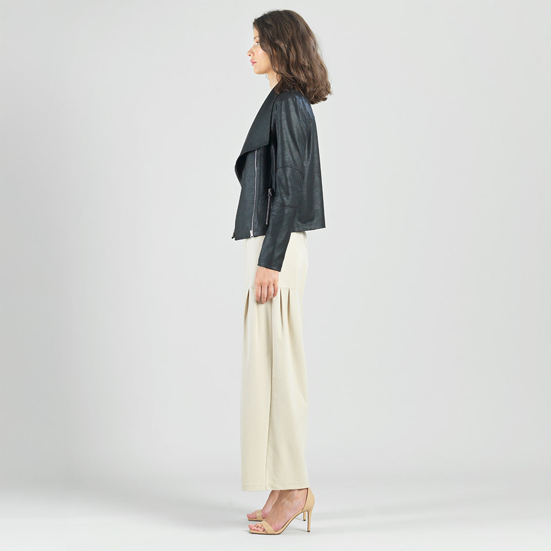 Liquid Leather™ Drape Neck Zip Jacket - Black - Final Sale | Clara Sunwoo
