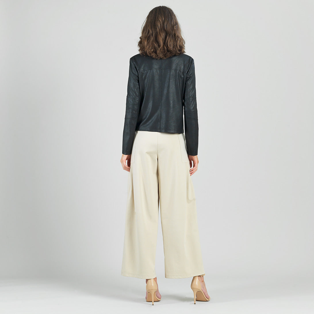 Liquid Leather™ Drape Neck Zip Jacket - Black - Final Sale | Clara Sunwoo