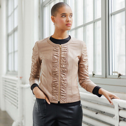 Liquid Leather™ Ruched Detail Jacket - Taupe - Final Sale | Clara Sunwoo