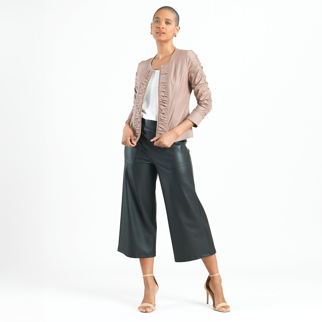 Liquid Leather™ Ruched Detail Jacket - Taupe - Final Sale | Clara Sunwoo