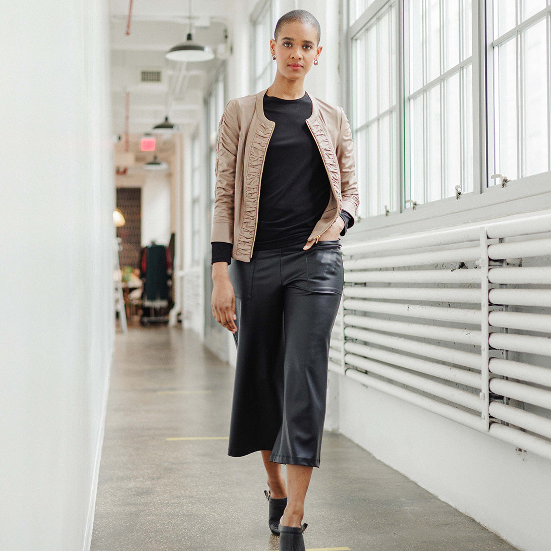 Liquid Leather™ Ruched Detail Jacket - Taupe - Final Sale | Clara Sunwoo