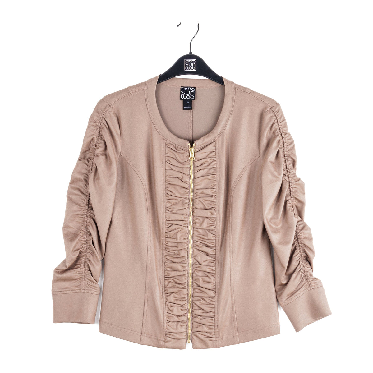 Liquid Leather™ Ruched Detail Jacket - Taupe - Final Sale | Clara Sunwoo