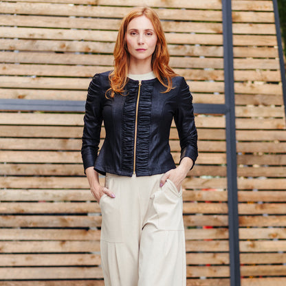 Liquid Leather™ Ruched Detail Jacket - Black | Clara Sunwoo