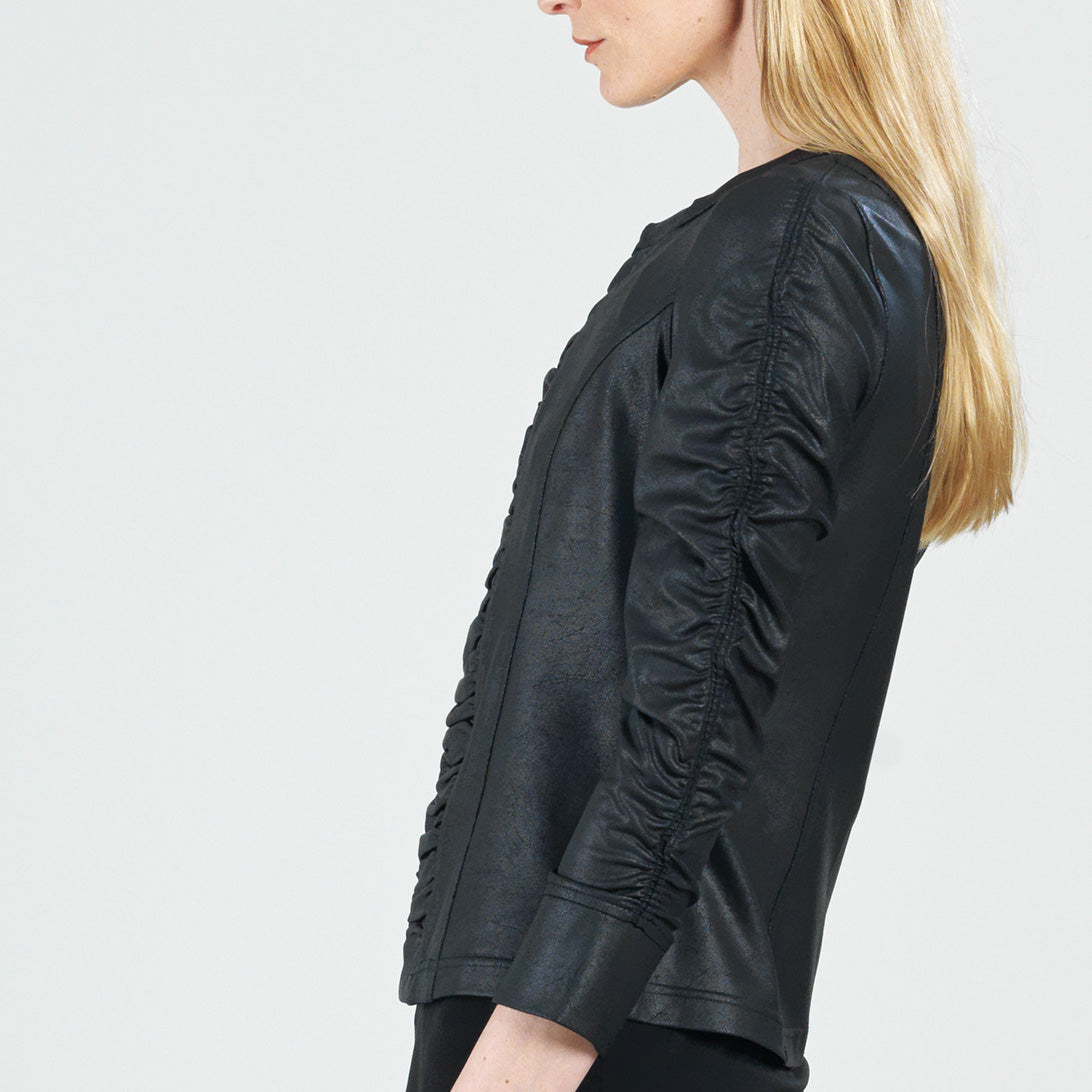 Liquid Leather™ Ruched Detail Jacket - Black | Clara Sunwoo
