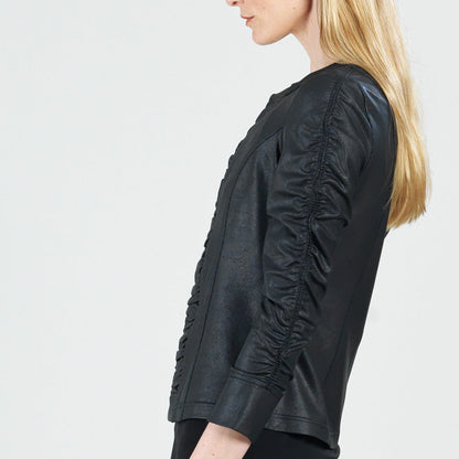 Liquid Leather™ Ruched Detail Jacket - Black | Clara Sunwoo