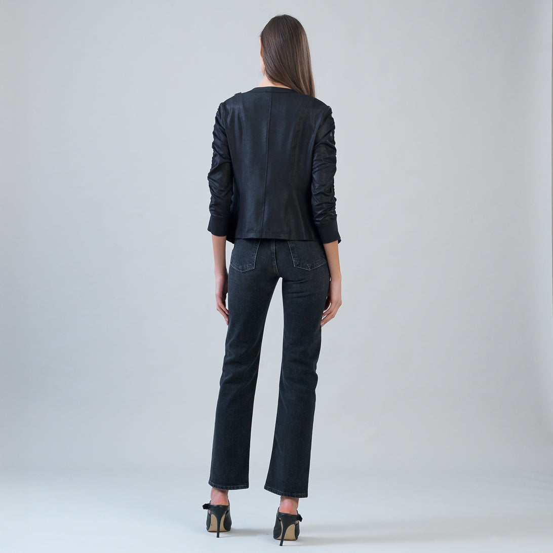 Liquid Leather™ Ruched Detail Jacket - Black | Clara Sunwoo