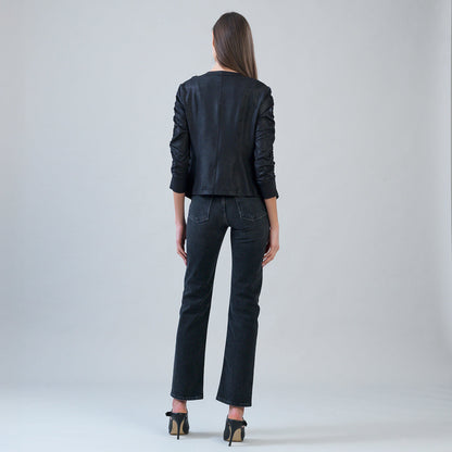Liquid Leather™ Ruched Detail Jacket - Black | Clara Sunwoo