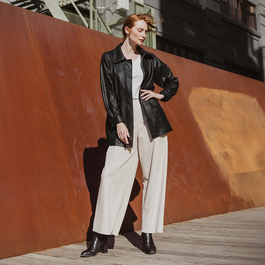 Liquid Leather™ Drawstring Waist Utility Jacket - Black - Final Sale | Clara Sunwoo
