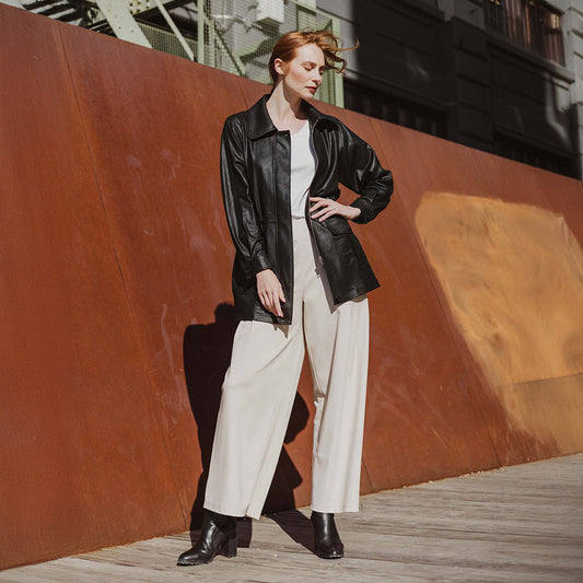Liquid Leather™ Drawstring Waist Utility Jacket - Black - Final Sale | Clara Sunwoo