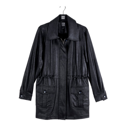 Liquid Leather™ Drawstring Waist Utility Jacket - Black - Final Sale | Clara Sunwoo