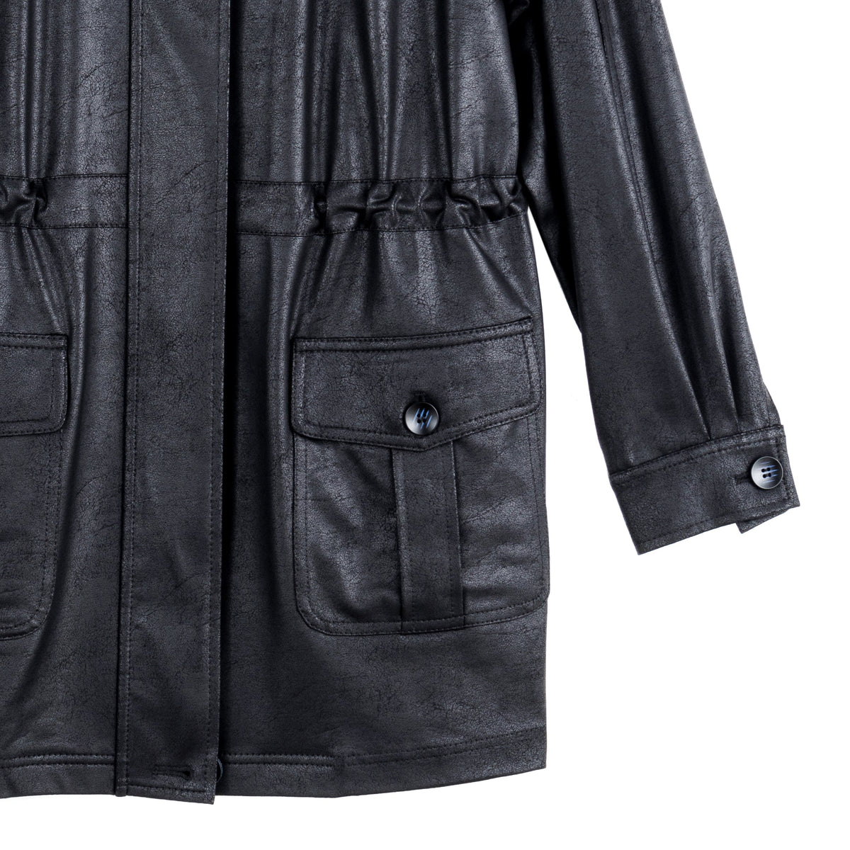 Liquid Leather™ Drawstring Waist Utility Jacket - Black - Final Sale | Clara Sunwoo